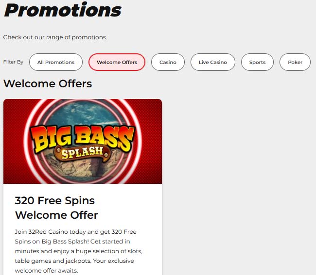 32red casino welcome bonuses screenshot