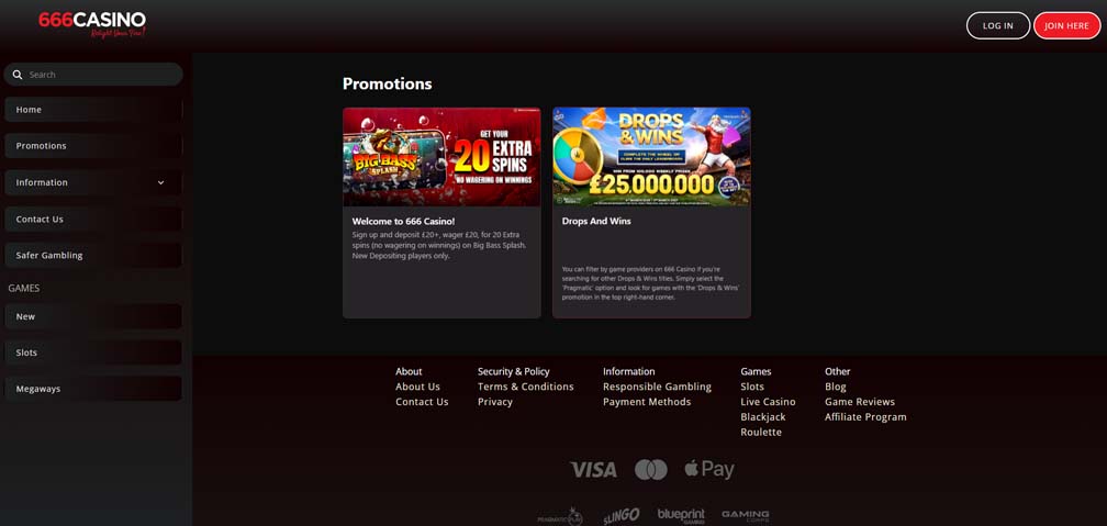 666 Casino bonuses screenshot