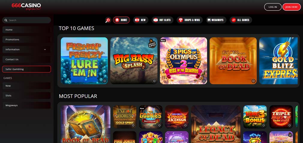 666 Casino games screenshot