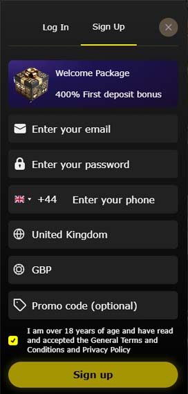 7 Gold Casino signup screenshot