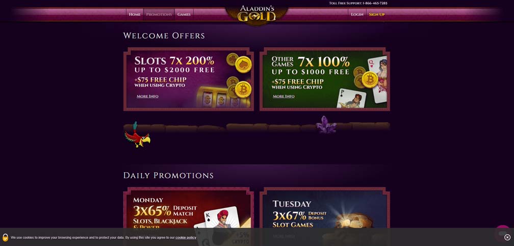 Alladins Gold Casino bonuses screenshot