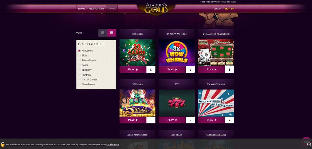 Alladins Gold Casino games screenshot