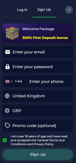 Aztec Paradise Casino signup screenshot