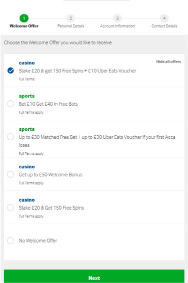 Betway signup screenshot