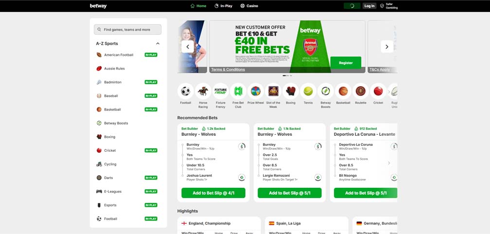 Betway sportsbook screenshot