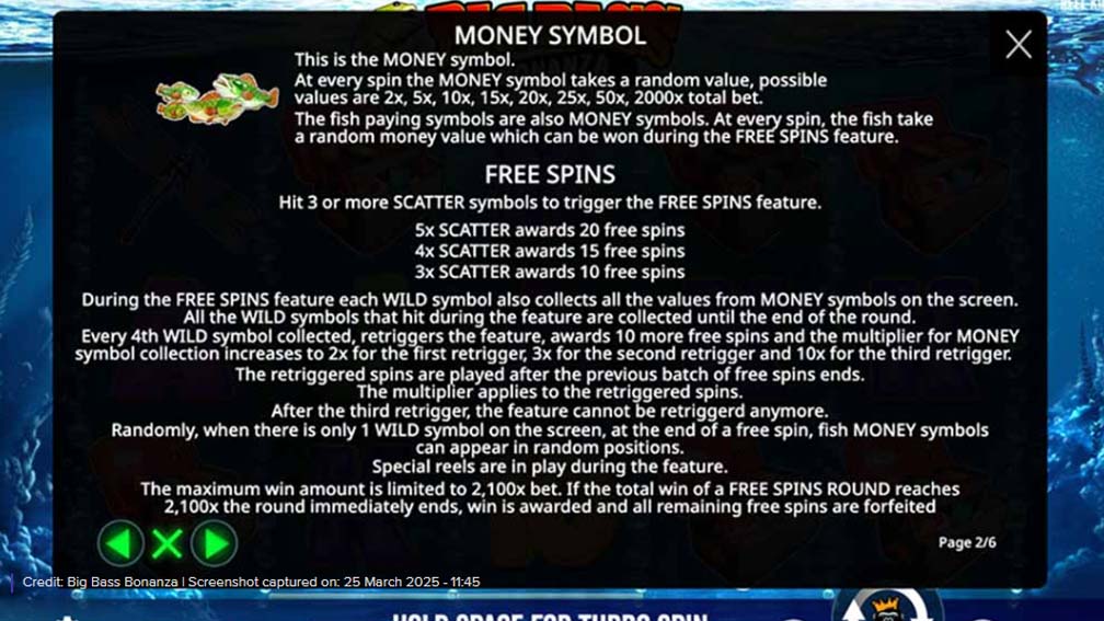 Big Bass Bonanza slot screenshot paytable 2
