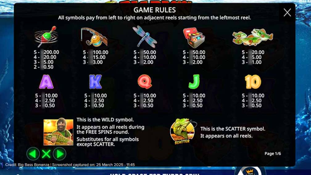 Big Bass Bonanza slot screenshot paytable