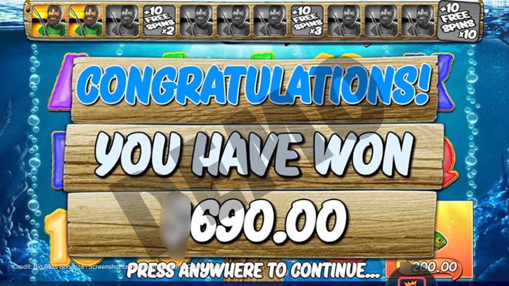 Big Bass Bonanza slot screenshot win
