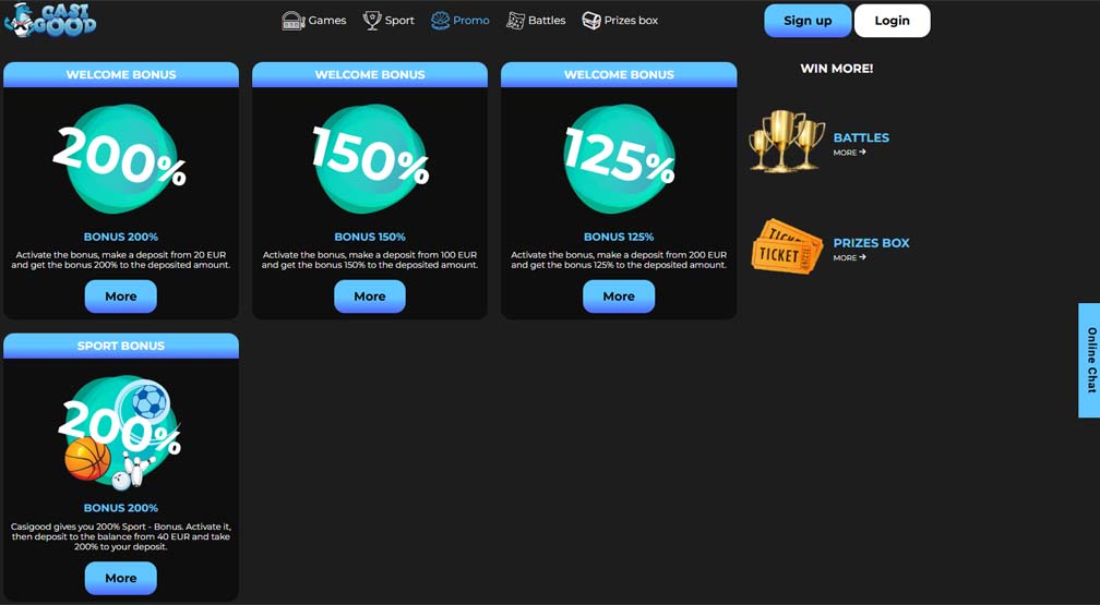 Casigood casino bonuses screenshot