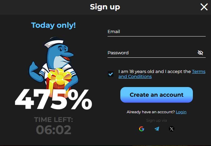 Casigood casino signup screenshot