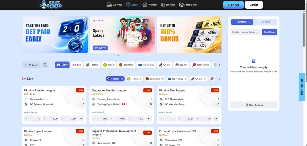 Casigood casino sportsbook screenshot