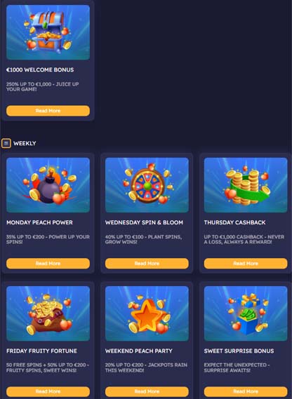 Casino Peaches bonuses screenshot