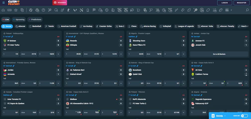 Casino Peaches sportsbook screenshot
