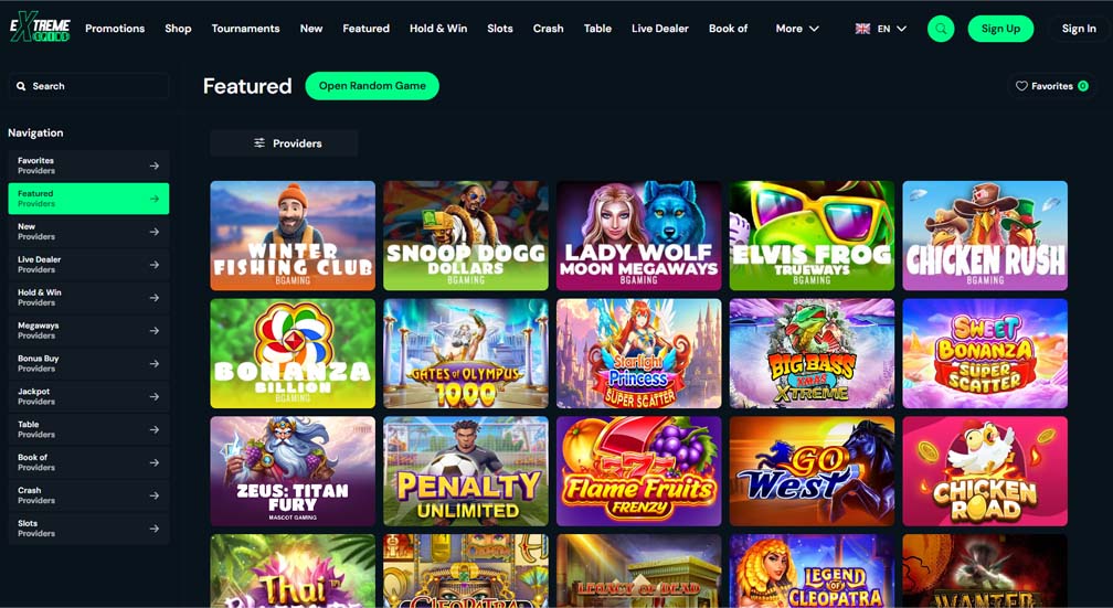 Extreme Spins casino games screenshot