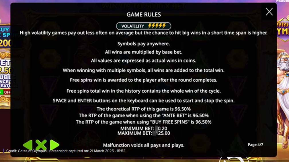 Gates Of Olympus slot screenshot game rules
