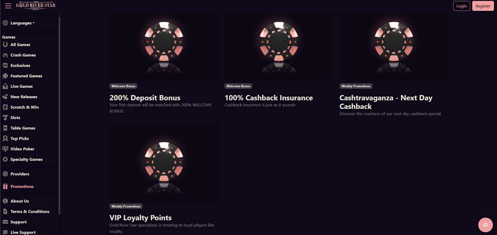 Gold River Star casino bonuses screenshot
