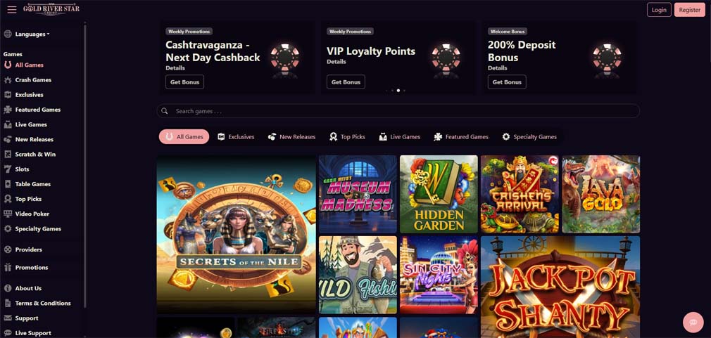 Gold River Star casino main page screenshot