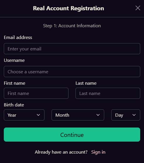 Gold River Star casino registation screenshot