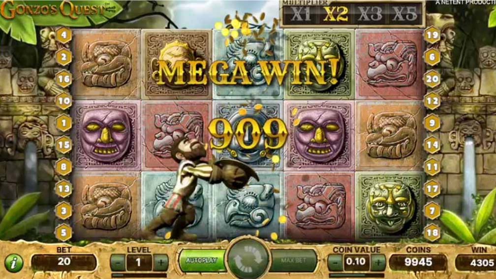 Gonzo's Quest slot screenshot Mega win