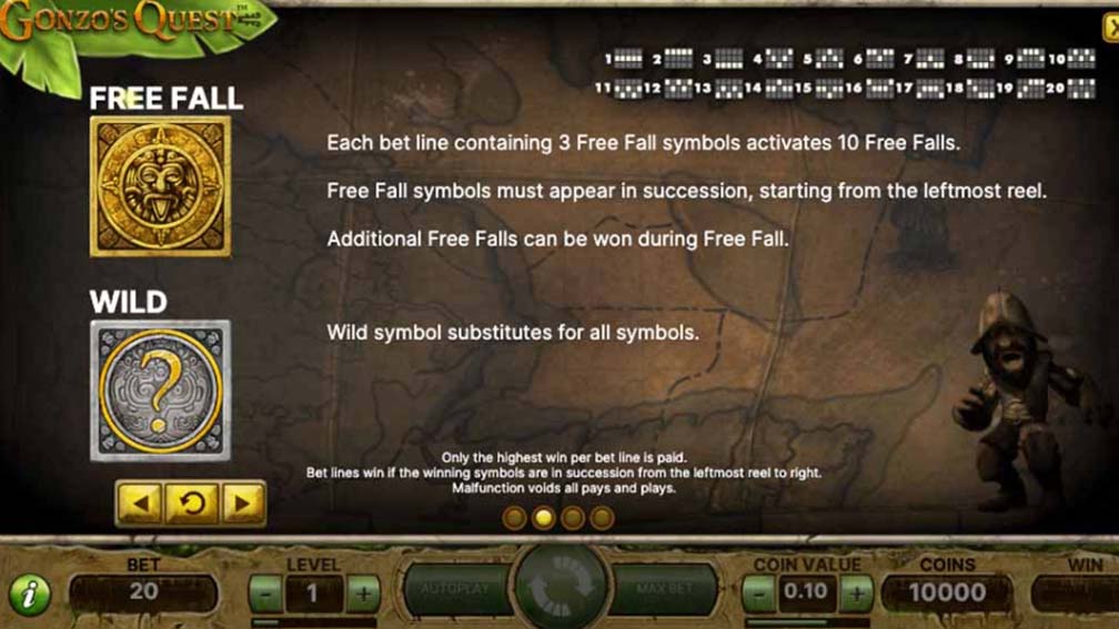 Gonzo's Quest slot screenshot Paytable 2