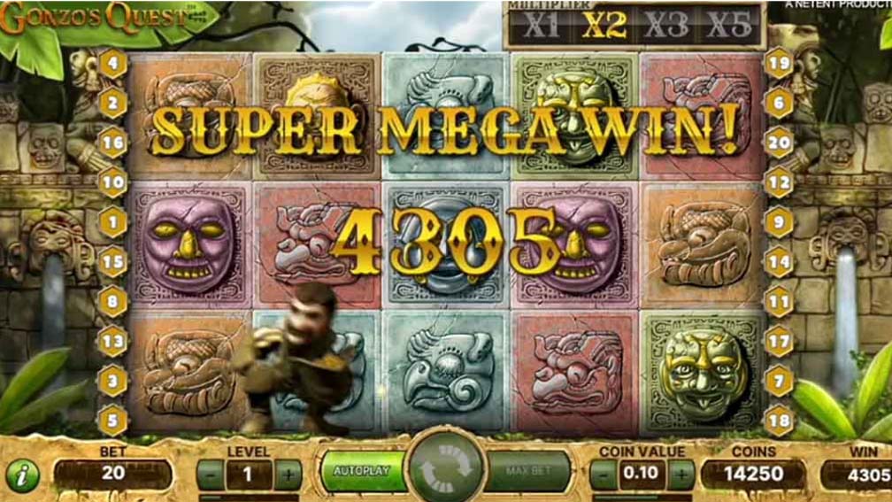 Gonzo's Quest slot screenshot Super mega win