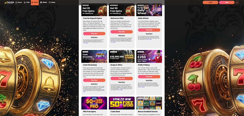 Heyspin Casino bonuses screenshot