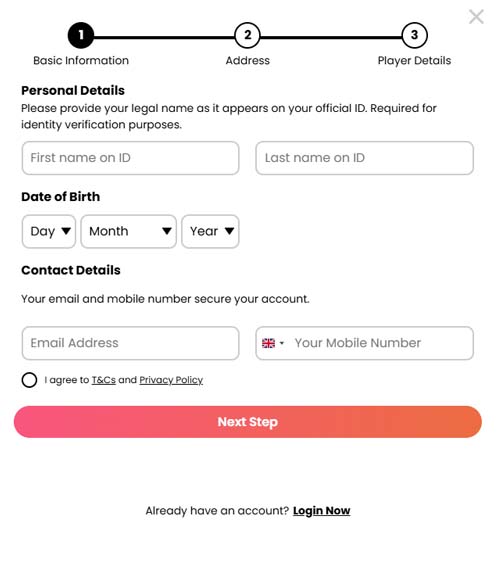 Heyspin Casino signup screenshot