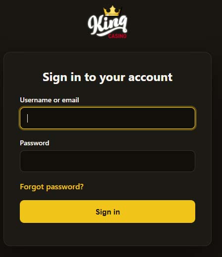 King casino login screenshot