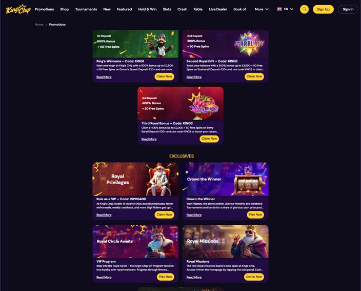 Kings Chip Casino bonuses screenshot