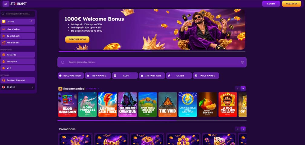 Lets Jackpot casino main page screenshot