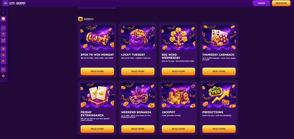 Lets Jackpot casino ongoing promotions screenshot