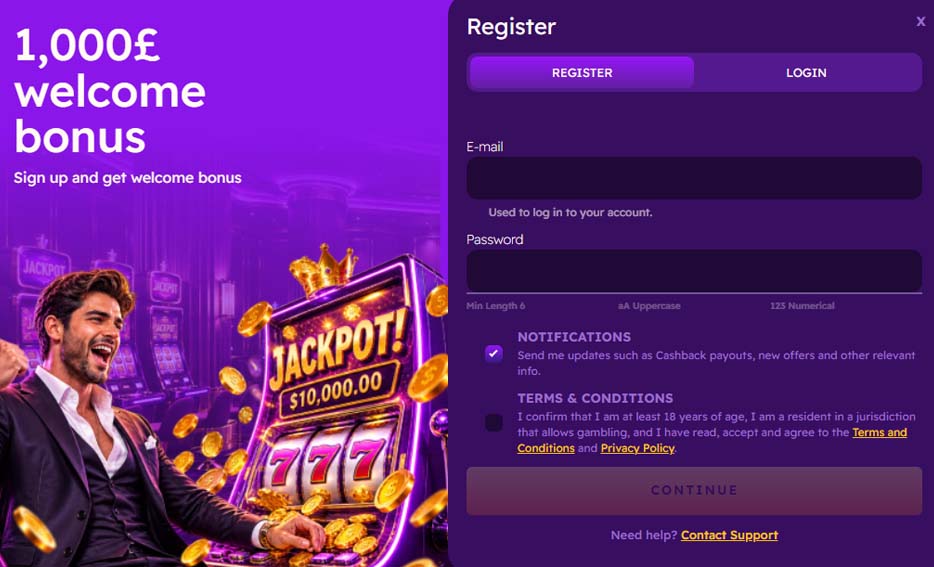 Lets Jackpot casino signup screenshot