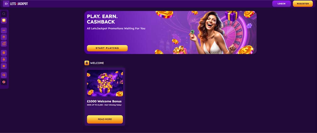 Lets Jackpot casino welcome bonus screenshot
