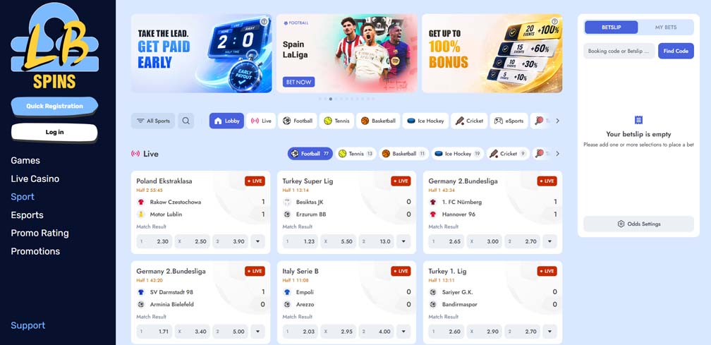 Libra Spins casino sportsbook screenshot