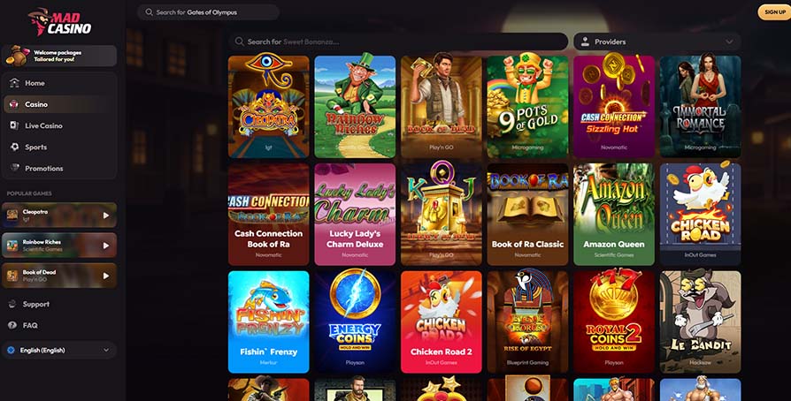 MadCasino online games page screenshot