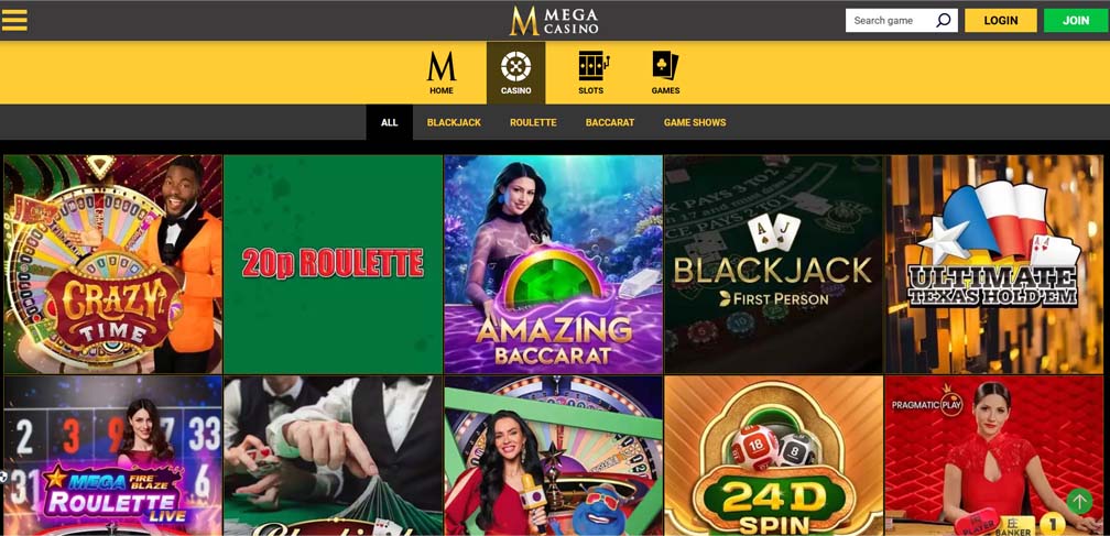 Mega Casino games screenshot