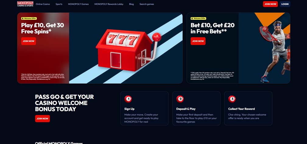 Monopoly casino main page screenshot
