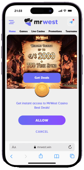 Mr West casino mobile screenshot