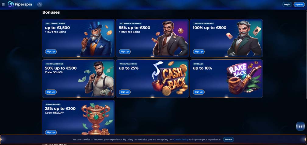 PiperSpin Casino bonuses screenshot