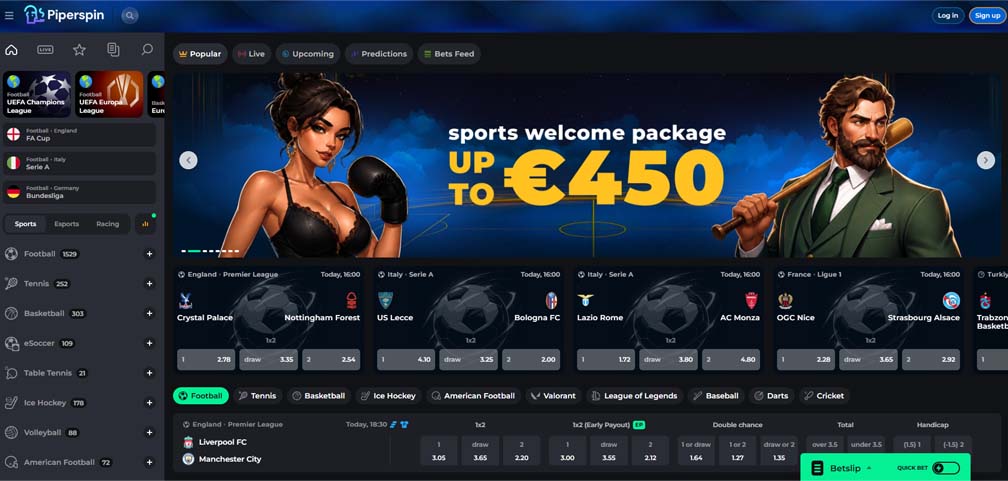 PiperSpin Casino sportsbook screenshot