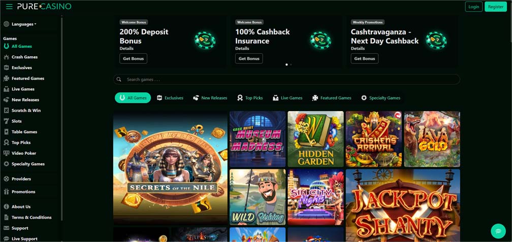 Pure Casino games screenshot