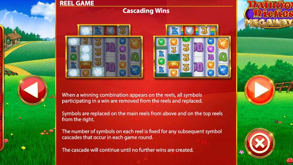 Rainbow Riches slot screenshot Cascading wins