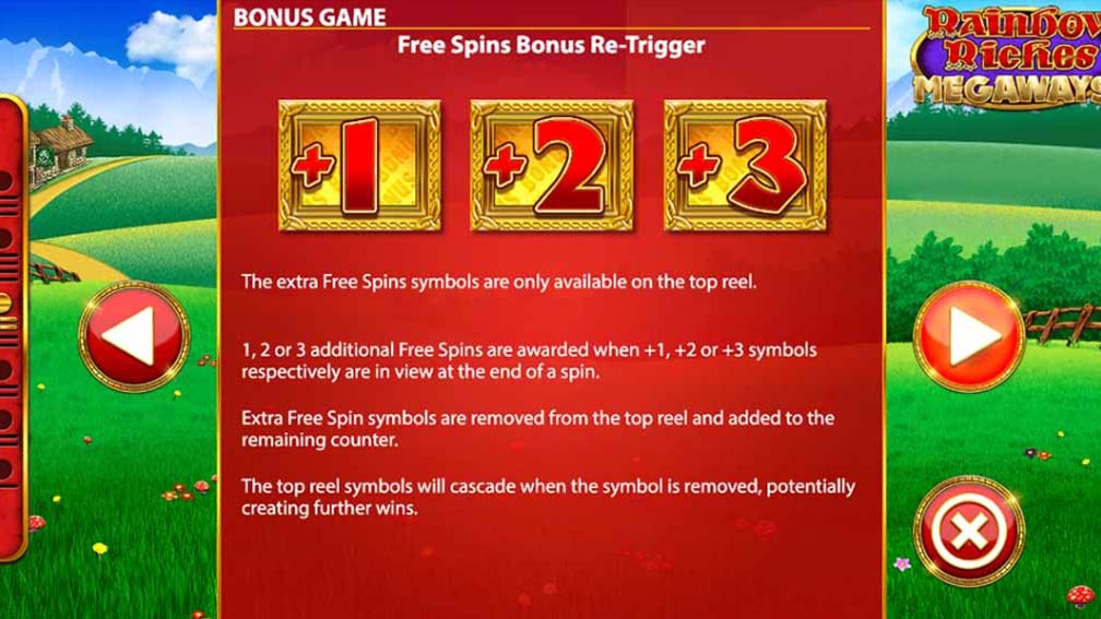 Rainbow Riches slot screenshot Free Spins bonus re-trigger