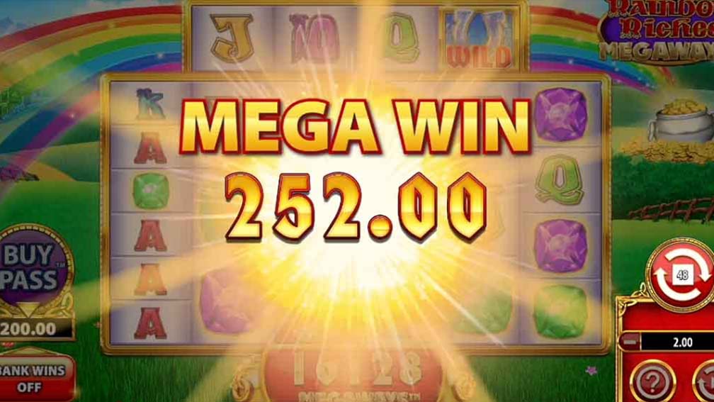 Rainbow Riches slot screenshot Mega win