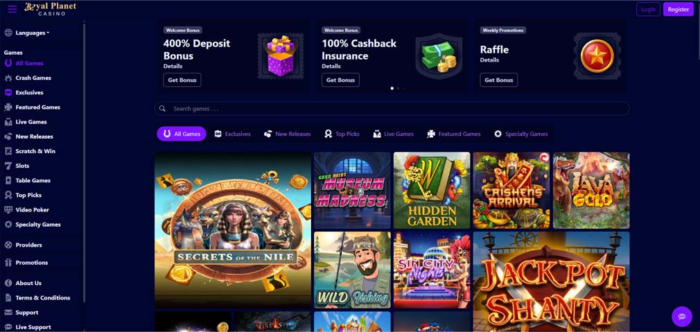 Royal Planet Casino games screenshot