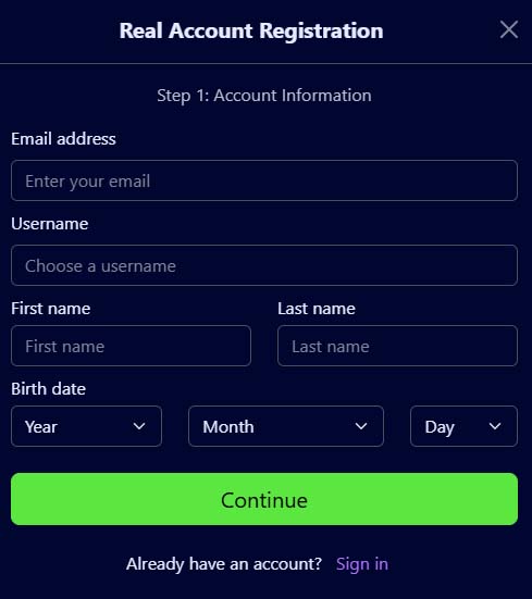 Royal Planet Casino signup screenshot