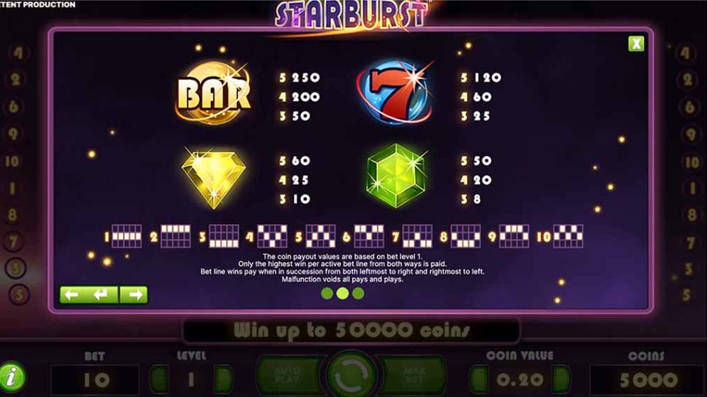 Starburst slot screenshot Paytable 2