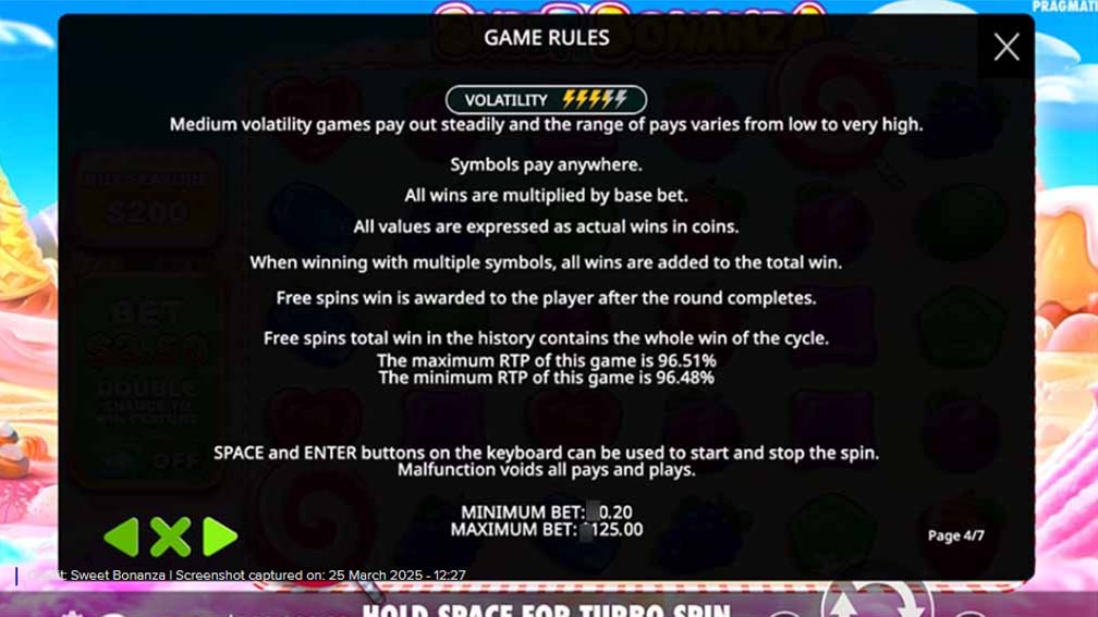Sweet Bonanza slot screenshot game rules