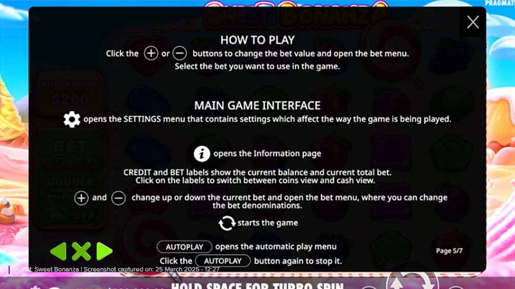 Sweet Bonanza slot screenshot how to play