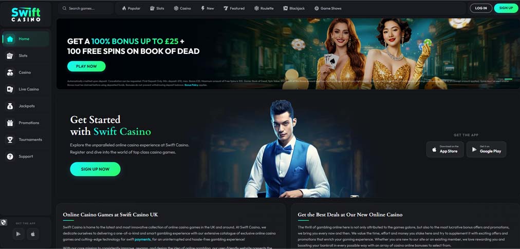 Swift casino main page screenshot